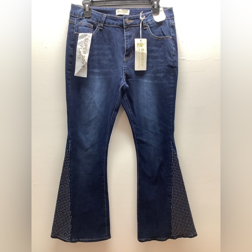 Bamboo Size 13 Flare Super Soft Blue Jeans with Rhinestone Detail. New With Tags
